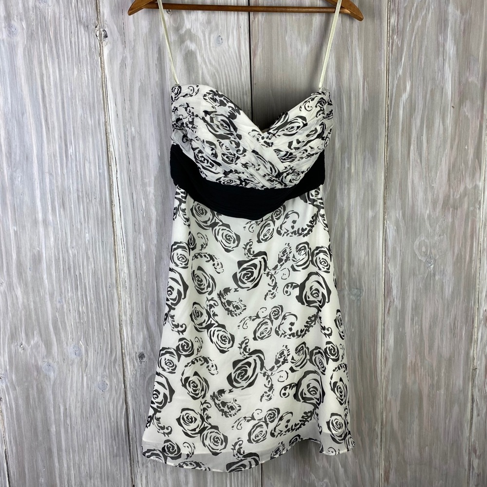 White House Black Market 100% Silk Rose Strapless Party Dress Size 4 Babydoll